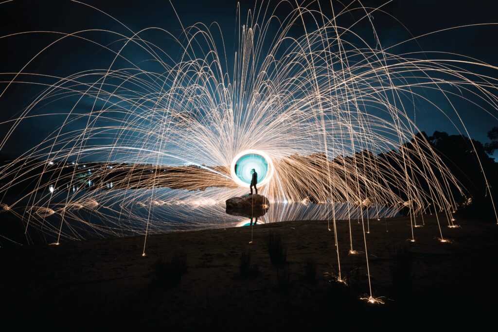 Man surrounded by sparks